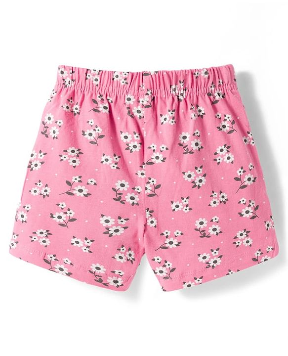 Babyhug Single Jersey Knit Mid Thigh Length Polka Dotted & Floral Printed Shorts with Bow Applique Pack of 2 - Pink