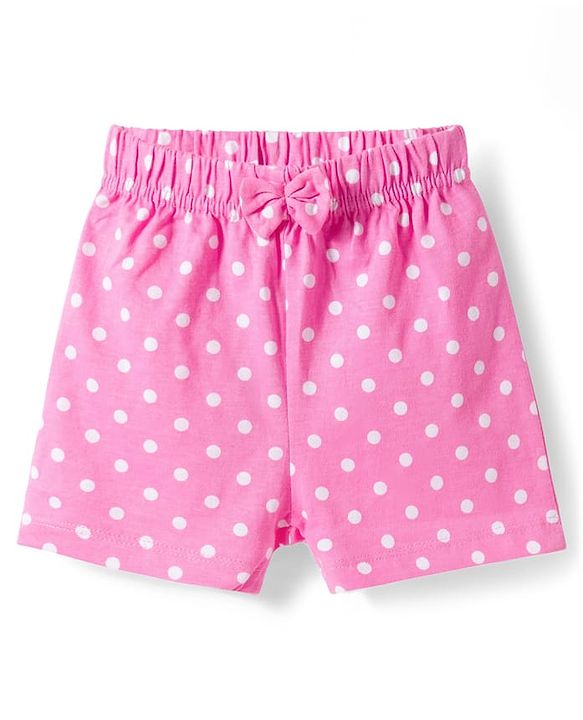 Babyhug Single Jersey Knit Mid Thigh Length Polka Dotted & Floral Printed Shorts with Bow Applique Pack of 2 - Pink