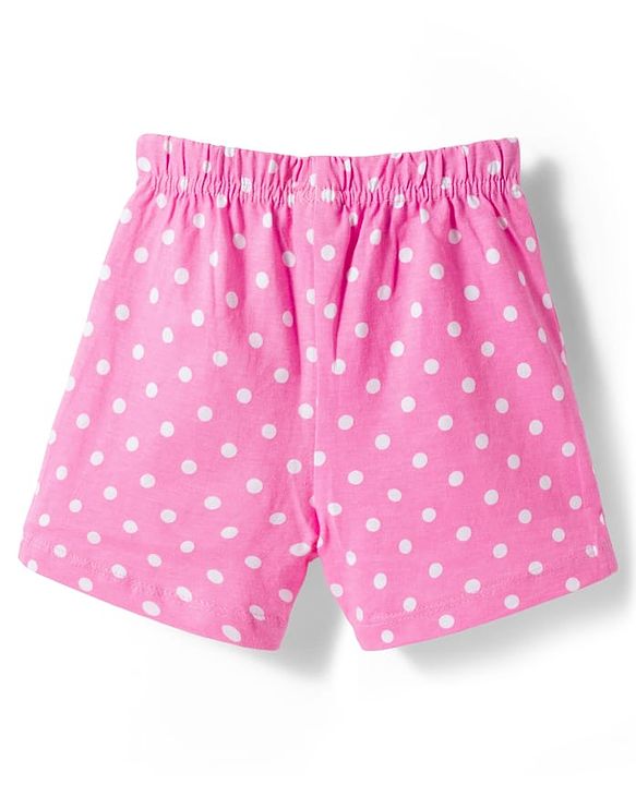 Babyhug Single Jersey Knit Mid Thigh Length Polka Dotted & Floral Printed Shorts with Bow Applique Pack of 2 - Pink
