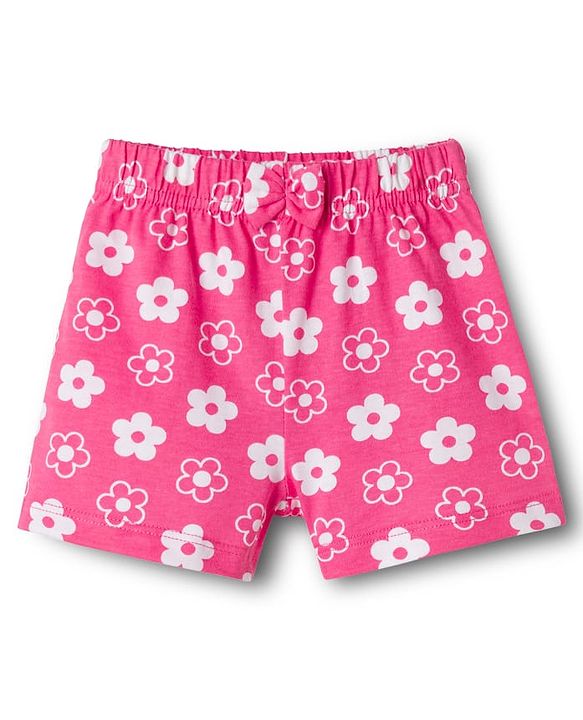 Babyhug 100% Cotton Single Jersey Knit Floral & Hearts Printed Mid Thigh Length Shorts With Bow Applique Pack Of 2 - Pink & Yellow