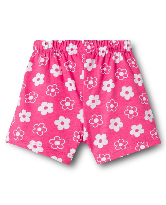 Babyhug 100% Cotton Single Jersey Knit Floral & Hearts Printed Mid Thigh Length Shorts With Bow Applique Pack Of 2 - Pink & Yellow
