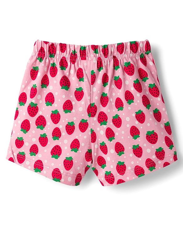 Babyhug Single Jersey Knit Mid Thigh Shorts With Strawberry Print Pack Of 2 - Pink