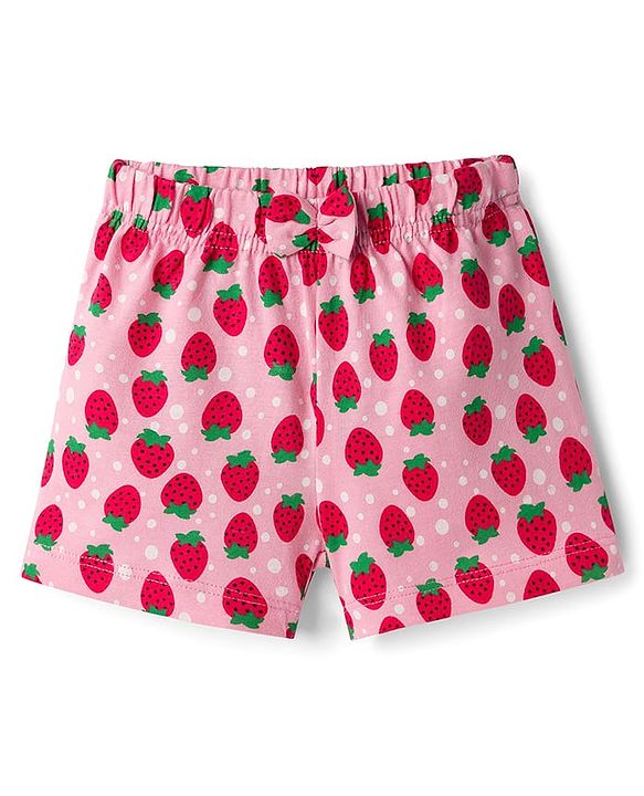 Babyhug Single Jersey Knit Mid Thigh Shorts With Strawberry Print Pack Of 2 - Pink