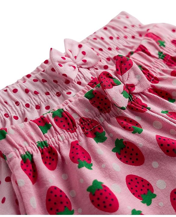 Babyhug Single Jersey Knit Mid Thigh Shorts With Strawberry Print Pack Of 2 - Pink