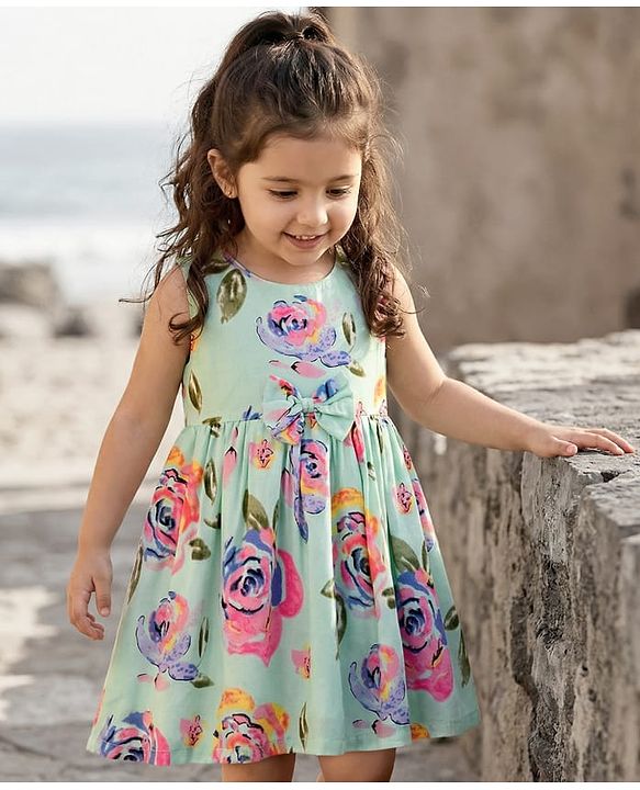 Babyhug Cotton Woven Sleeveless Frock with Floral Print - Multicolour