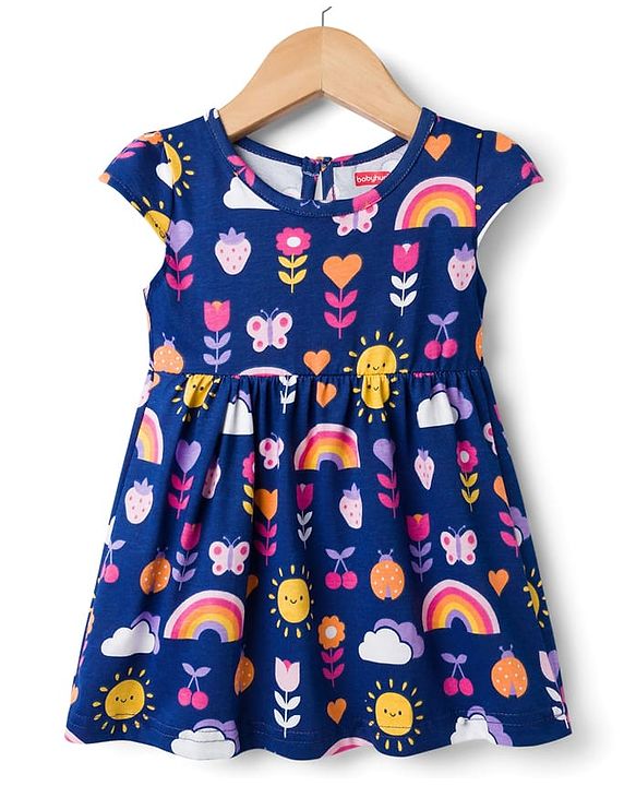Babyhug 100% Cotton Knit Half Sleeves Floral Printed  Frock With Bow Pack Of  2- Multicolour