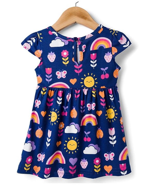 Babyhug 100% Cotton Knit Half Sleeves Floral Printed  Frock With Bow Pack Of  2- Multicolour
