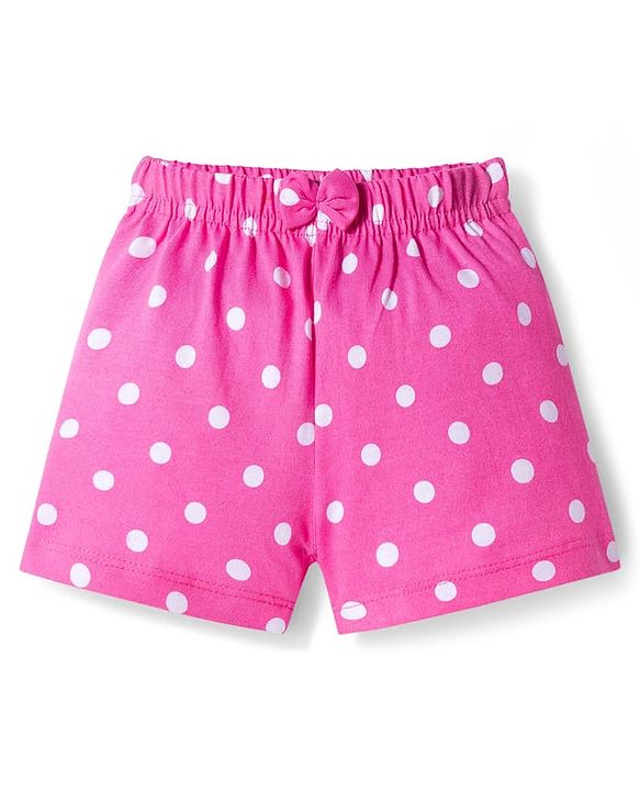 Babyhug 100% Cotton Single Jersey Knit Polka Dots & Butterfly Printed Mid Thigh Length Shorts With Bow Applique Pack Of 2 - Pink & Light Yellow