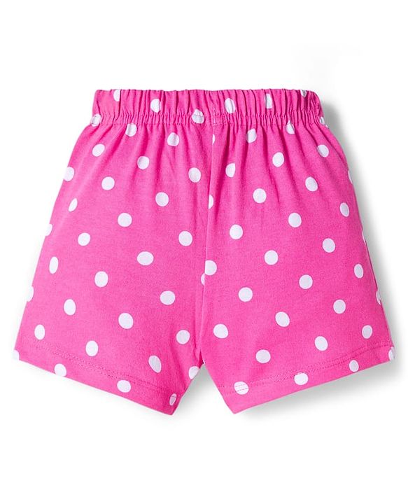 Babyhug 100% Cotton Single Jersey Knit Polka Dots & Butterfly Printed Mid Thigh Length Shorts With Bow Applique Pack Of 2 - Pink & Light Yellow