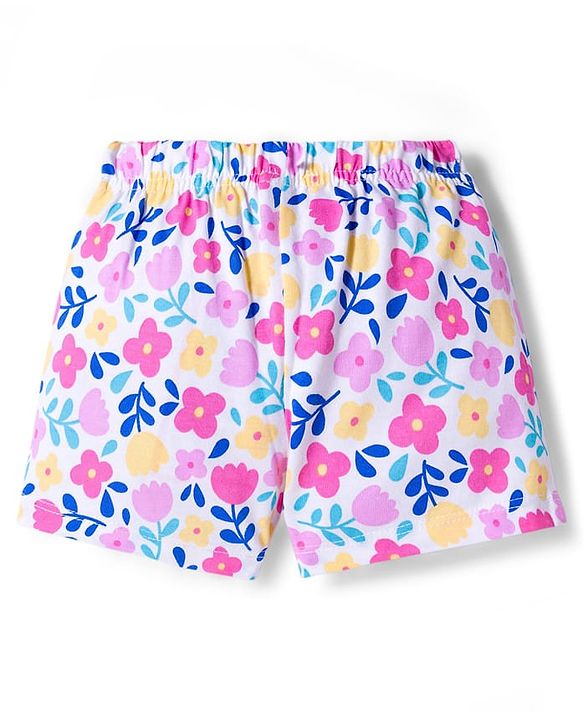 Babyhug Single Jersey Knit Mid Thigh Floral & Polka Dot Printed Shorts With Bow Applique Pack of 2 - Dark Pink & White