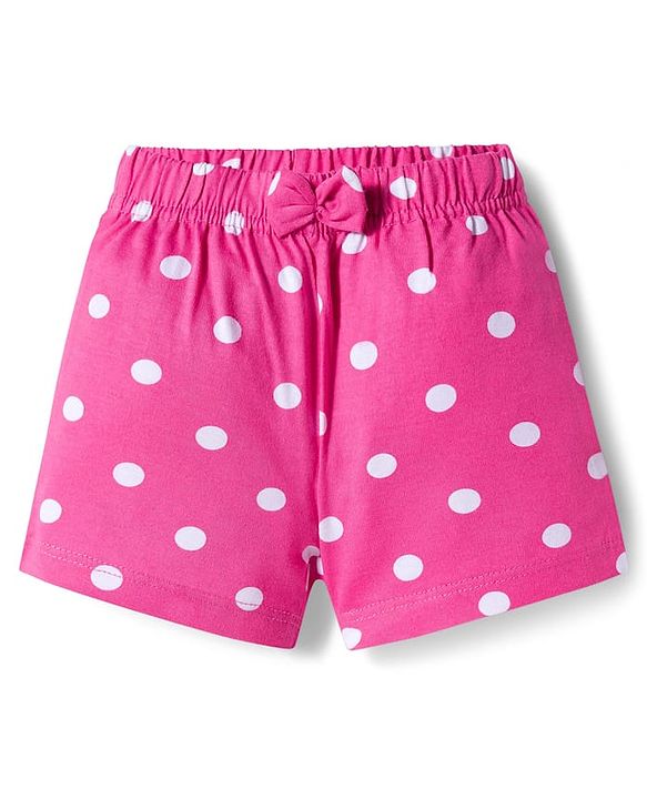 Babyhug Single Jersey Knit Mid Thigh Floral & Polka Dot Printed Shorts With Bow Applique Pack of 2 - Dark Pink & White