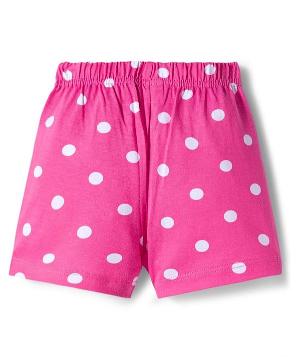 Babyhug Single Jersey Knit Mid Thigh Floral & Polka Dot Printed Shorts With Bow Applique Pack of 2 - Dark Pink & White
