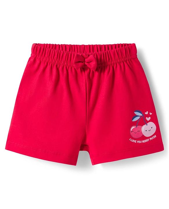 Babyhug Single Jersey Knit Cherry Printed Shorts With Bow Pack Of 2 -  Multicolour