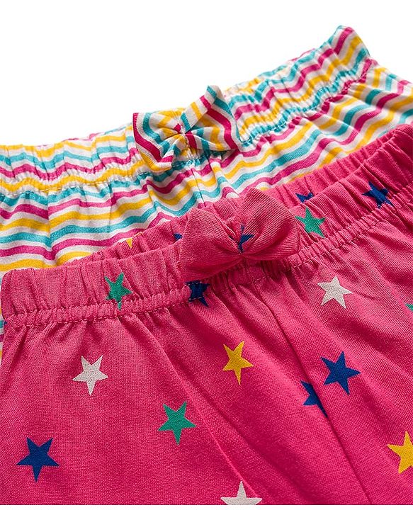 Babyhug Single Jersey Knit Mid Thigh Shorts With Star Print Pack Of 2 - Pink & Yellow