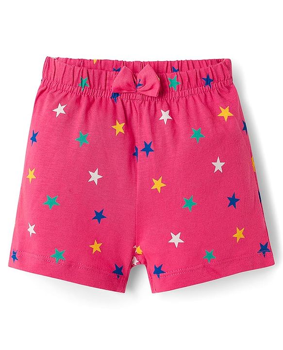 Babyhug Single Jersey Knit Mid Thigh Shorts With Star Print Pack Of 2 - Pink & Yellow