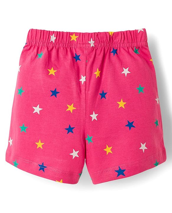 Babyhug Single Jersey Knit Mid Thigh Shorts With Star Print Pack Of 2 - Pink & Yellow