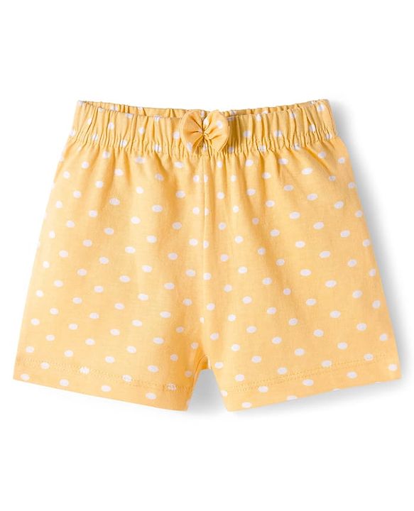 Babyhug Single Jersey Knit Floral & Polka Dots Printed Mid Thigh Length Shorts With Bow Applique Pack Of 2 - Navy Blue & Yellow