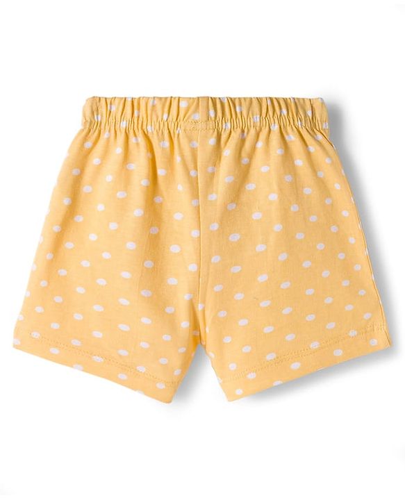 Babyhug Single Jersey Knit Floral & Polka Dots Printed Mid Thigh Length Shorts With Bow Applique Pack Of 2 - Navy Blue & Yellow