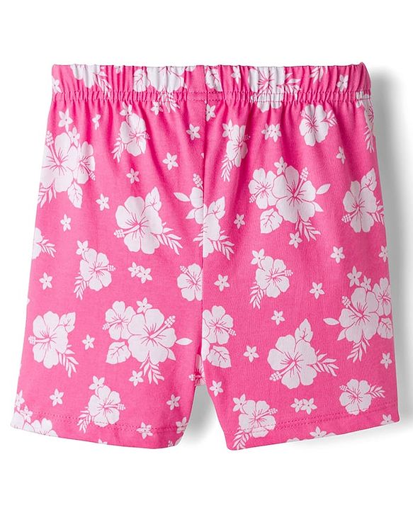 Babyhug Single Jersey Knit Mid Thigh Shorts With Floral Print Pack Of 3 - Pink Orange & Fuchsia