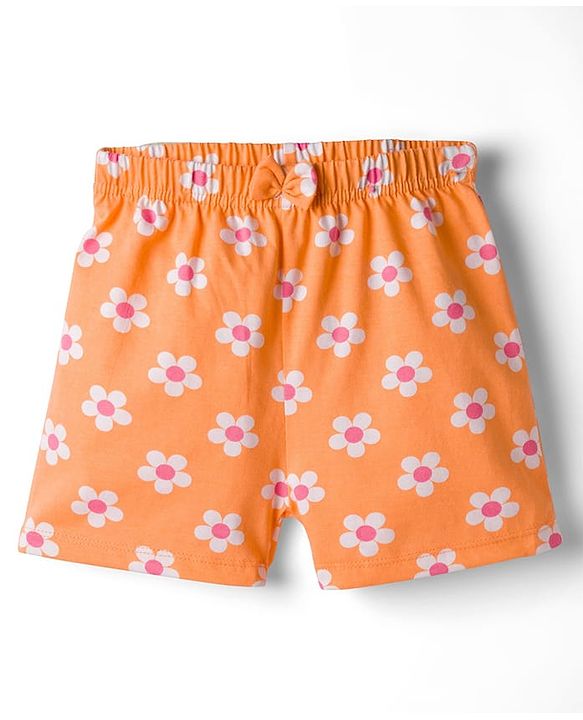 Babyhug Single Jersey Knit Mid Thigh Shorts With Floral Print Pack Of 3 - Pink Orange & Fuchsia