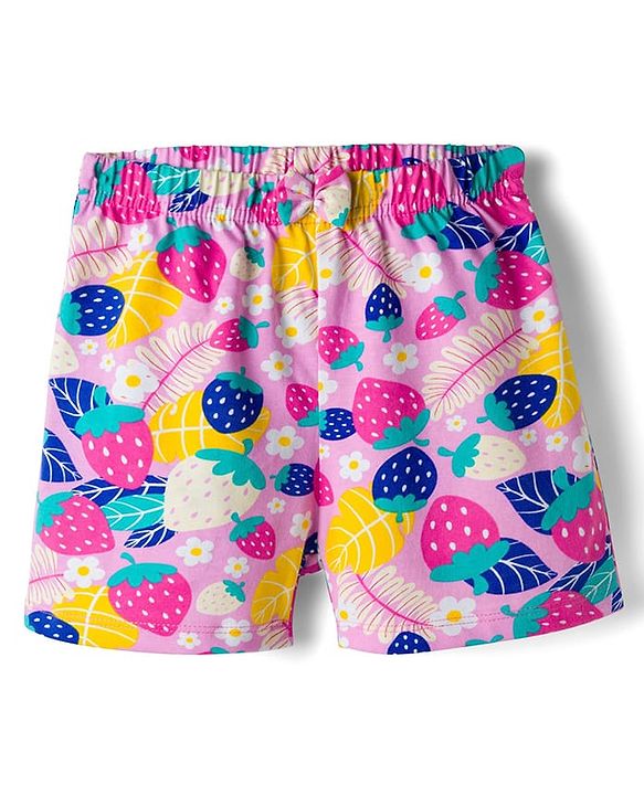 Babyhug Single Jersey Knit Mid Thigh Shorts With Floral Print Pack Of 3 - Pink Orange & Fuchsia