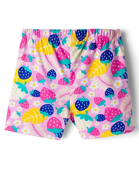 Babyhug Single Jersey Knit Mid Thigh Shorts With Floral Print Pack Of 3 - Pink Orange & Fuchsia