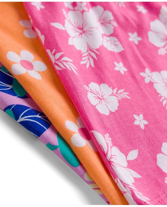 Babyhug Single Jersey Knit Mid Thigh Shorts With Floral Print Pack Of 3 - Pink Orange & Fuchsia