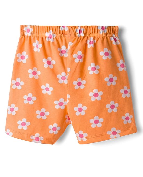 Babyhug Single Jersey Knit Mid Thigh Shorts With Floral Print Pack Of 3 - Pink Orange & Fuchsia