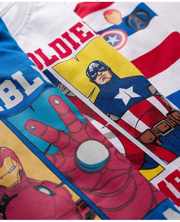 Babyhug Marvel Single Jersey Knit Full Sleeves T-Shirts with Avengers Graphic & Stripes Pack of 3 - Multicolor