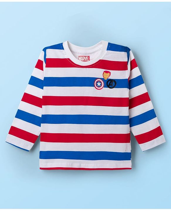 Babyhug Marvel Single Jersey Knit Full Sleeves T-Shirts with Avengers Graphic & Stripes Pack of 3 - Multicolor