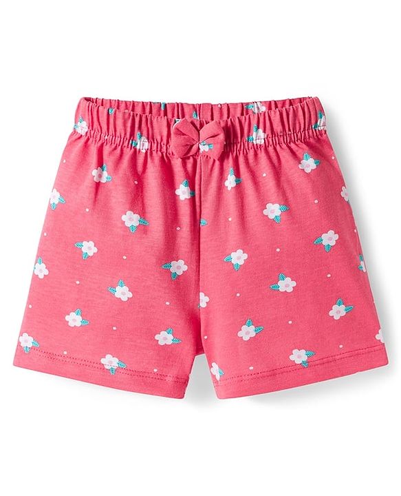 Babyhug Single Jersey Knit Floral Printed Shorts With Bow Pack Of 3- Multicolour