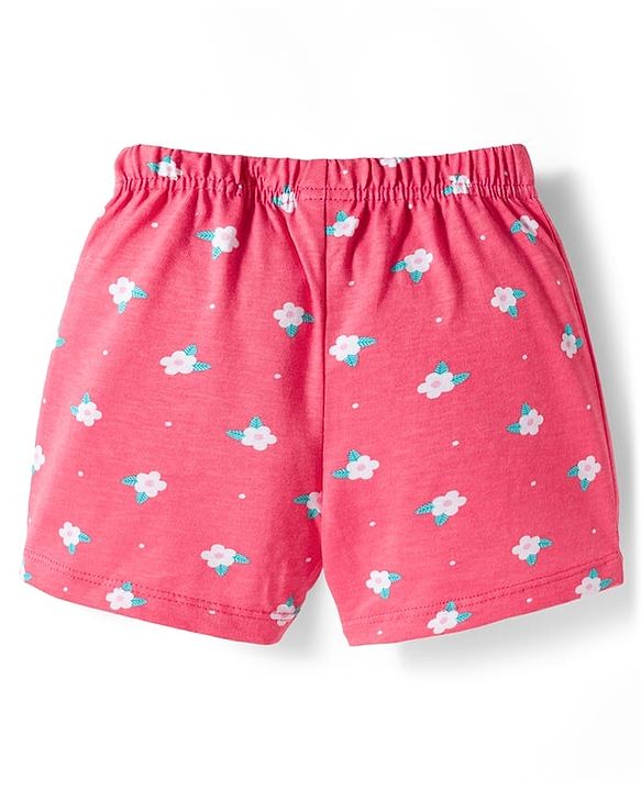 Babyhug Single Jersey Knit Floral Printed Shorts With Bow Pack Of 3- Multicolour