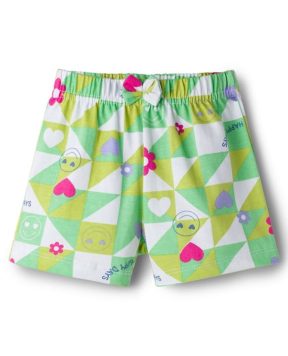 Babyhug Single Jersey Knit Mid Thigh Shorts With Floral Print Pack Of 3 - Light Green Orange & White