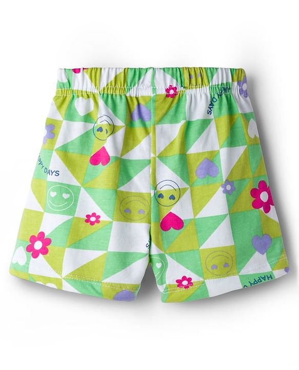 Babyhug Single Jersey Knit Mid Thigh Shorts With Floral Print Pack Of 3 - Light Green Orange & White