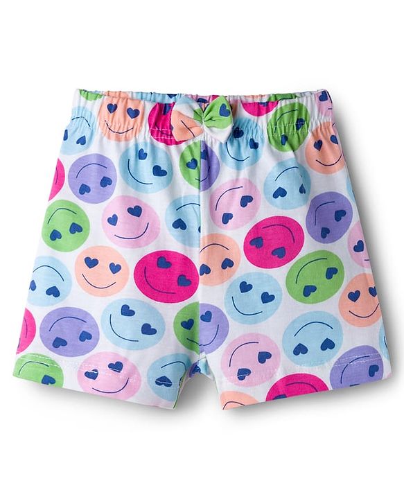 Babyhug Single Jersey Knit Mid Thigh Shorts With Floral Print Pack Of 3 - Light Green Orange & White
