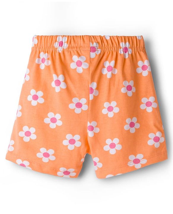 Babyhug Single Jersey Knit Mid Thigh Shorts With Floral Print Pack Of 3 - Light Green Orange & White