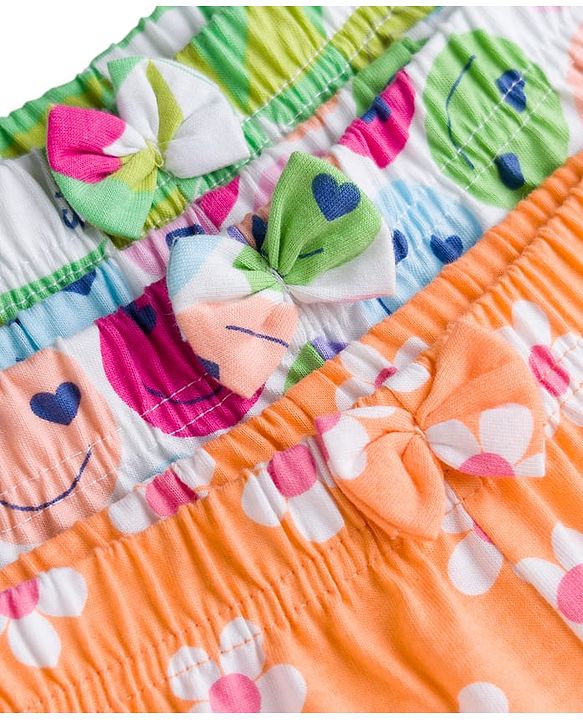 Babyhug Single Jersey Knit Mid Thigh Shorts With Floral Print Pack Of 3 - Light Green Orange & White