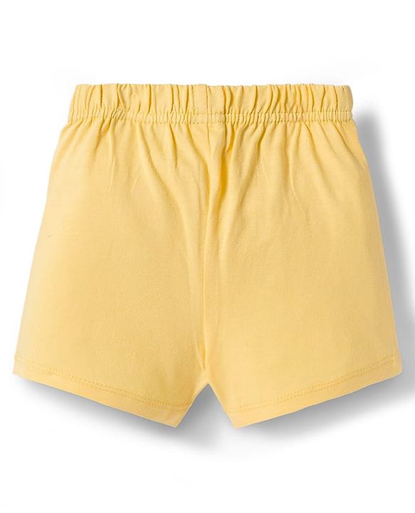 Babyhug Single Jersey Knit Floral Printed Mid Thigh Length Shorts With Bow Applique Pack Of 3 - Dark Pink & Yellow