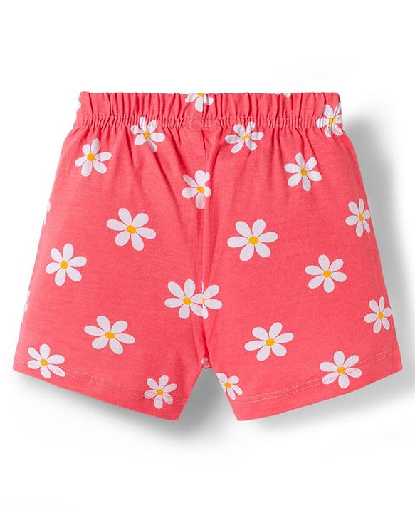 Babyhug Single Jersey Knit Floral Printed Mid Thigh Length Shorts With Bow Applique Pack Of 3 - Dark Pink & Yellow