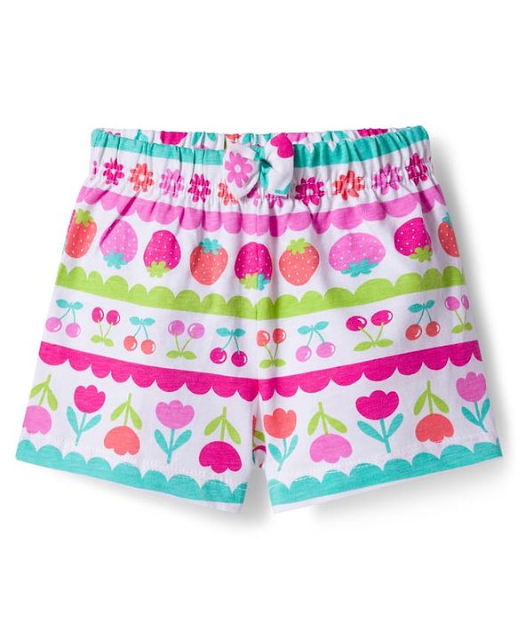 Babyhug Single Jersey Knit Mid Thigh Fruit & Polka Dot Printed Shorts With Bow Applique Pack of 3 - Light Green Dark Pink & White