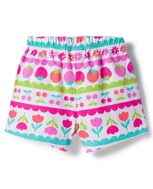 Babyhug Single Jersey Knit Mid Thigh Fruit & Polka Dot Printed Shorts With Bow Applique Pack of 3 - Light Green Dark Pink & White