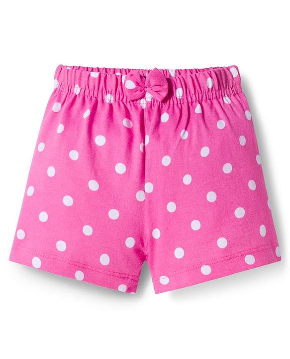 Babyhug Single Jersey Knit Mid Thigh Fruit & Polka Dot Printed Shorts With Bow Applique Pack of 3 - Light Green Dark Pink & White