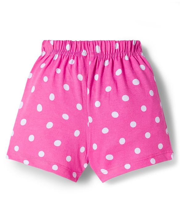 Babyhug Single Jersey Knit Mid Thigh Fruit & Polka Dot Printed Shorts With Bow Applique Pack of 3 - Light Green Dark Pink & White