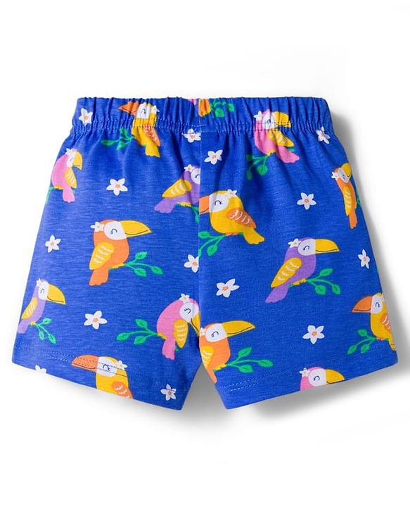 Babyhug Single Jersey Knit Mid Thigh Shorts With Floral Bird & Polka Dot Print Pack of 3 - Pink & Blue