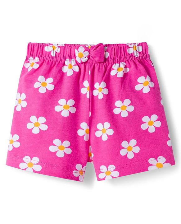 Babyhug Single Jersey Knit Mid Thigh Shorts With Floral Bird & Polka Dot Print Pack of 3 - Pink & Blue