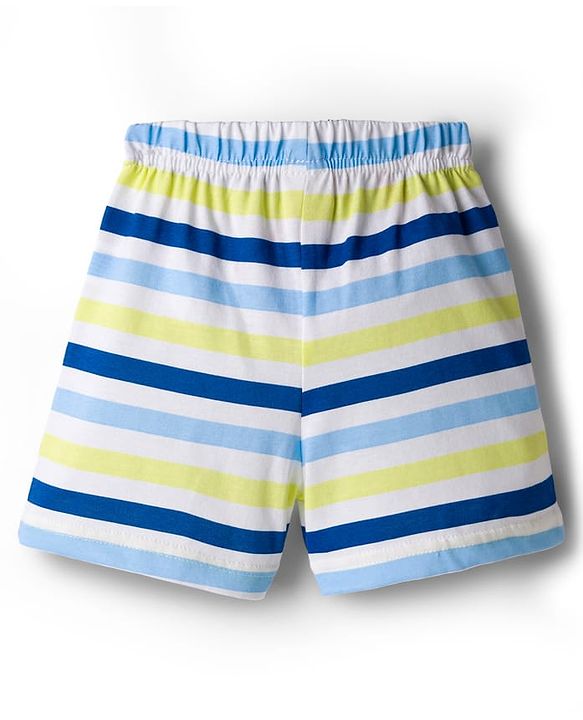 Babyhug Single Jersey Knit Mid Thigh Shorts With Stripes & Fun Time Print Pack Of 2 - Yellow & White