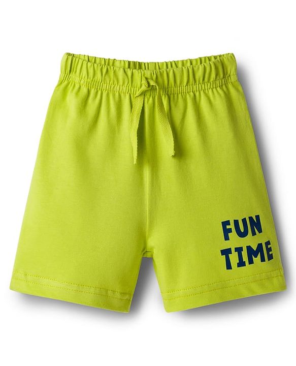 Babyhug Single Jersey Knit Mid Thigh Shorts With Stripes & Fun Time Print Pack Of 2 - Yellow & White