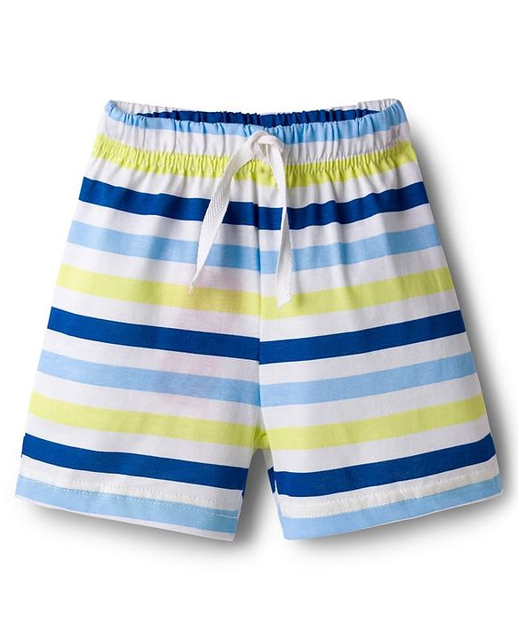 Babyhug Single Jersey Knit Mid Thigh Shorts With Stripes & Fun Time Print Pack Of 2 - Yellow & White