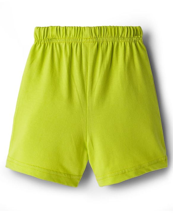 Babyhug Single Jersey Knit Mid Thigh Shorts With Stripes & Fun Time Print Pack Of 2 - Yellow & White