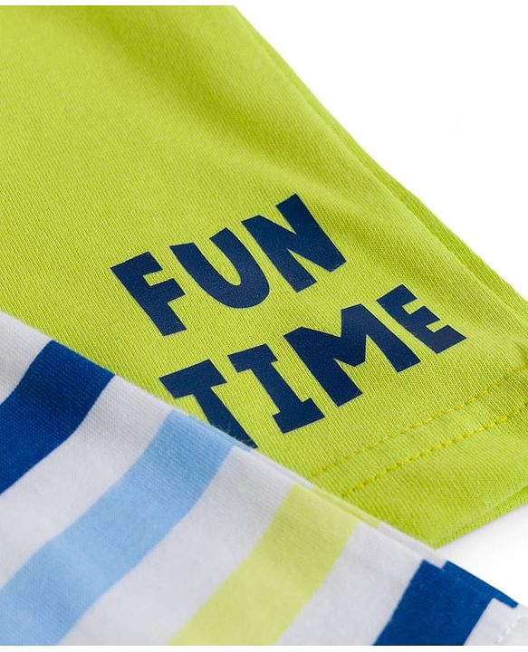 Babyhug Single Jersey Knit Mid Thigh Shorts With Stripes & Fun Time Print Pack Of 2 - Yellow & White